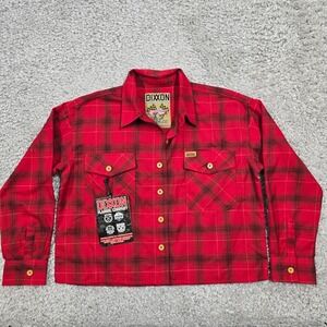 Dixxon Women's Red Plaid Flannel Button Down Shirt Size Medium Cropped Fall